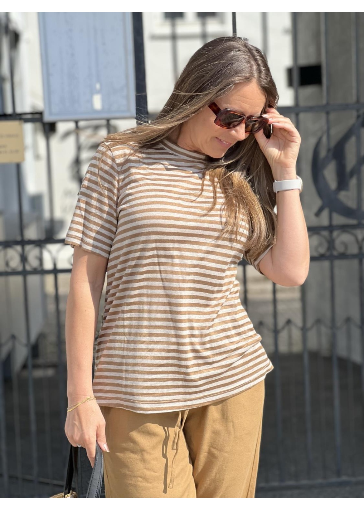 My Essential Wardrobe Lisa striped t-skjorte dijon