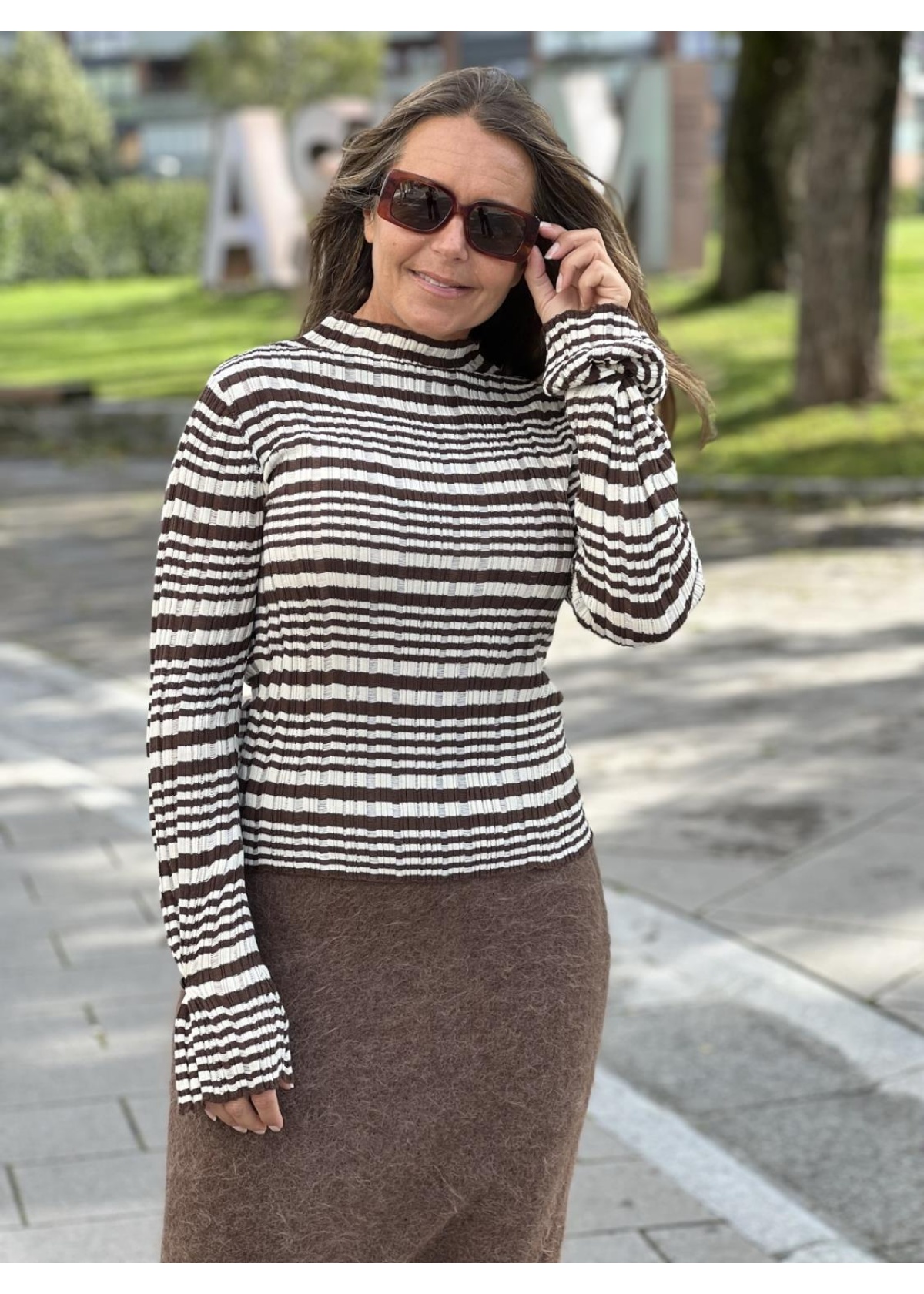 Holzweiler Rib Stripe turtleneck brown mix